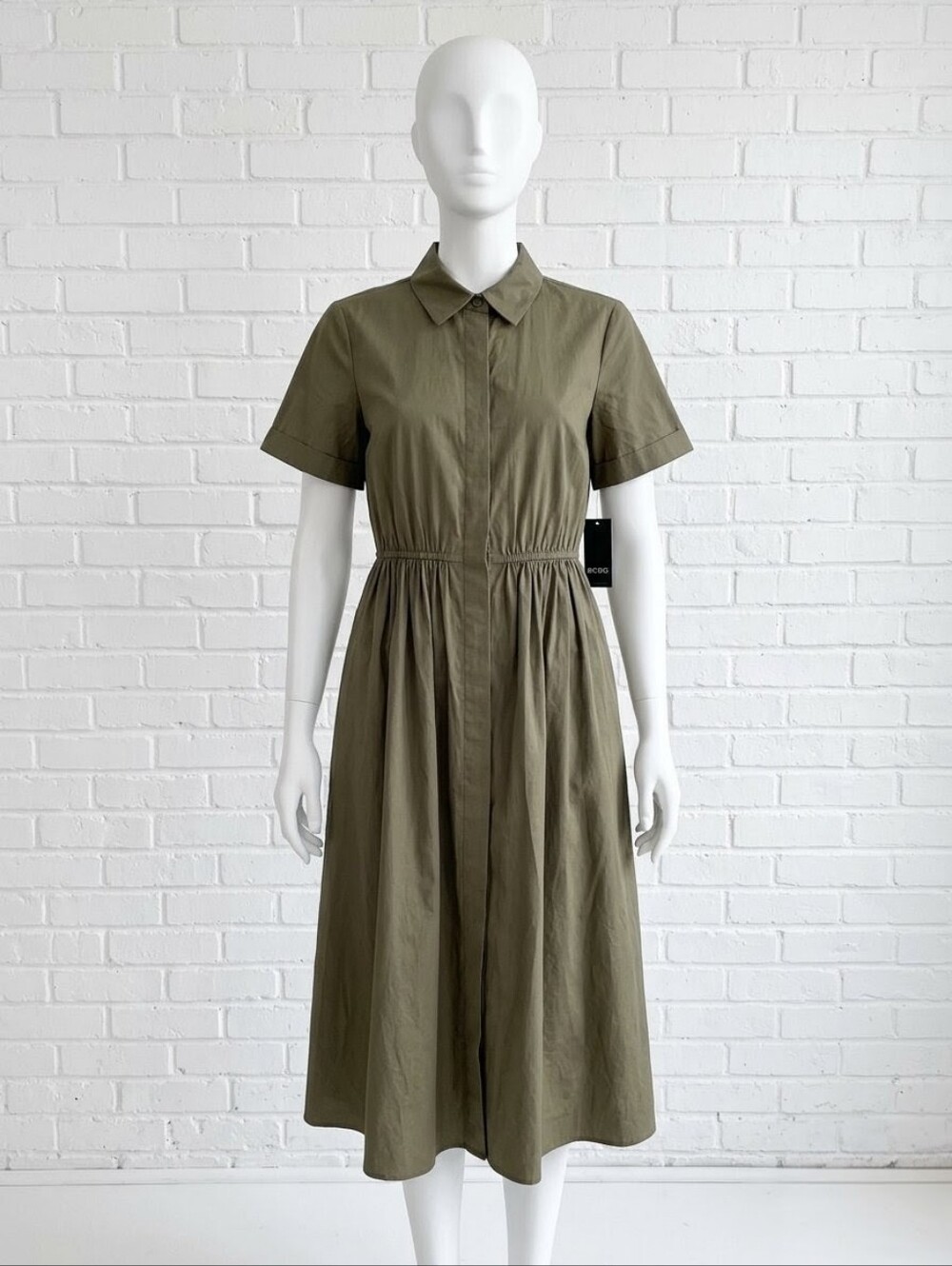 Bcbg Poplin Olive Green Utility Dress NWT
